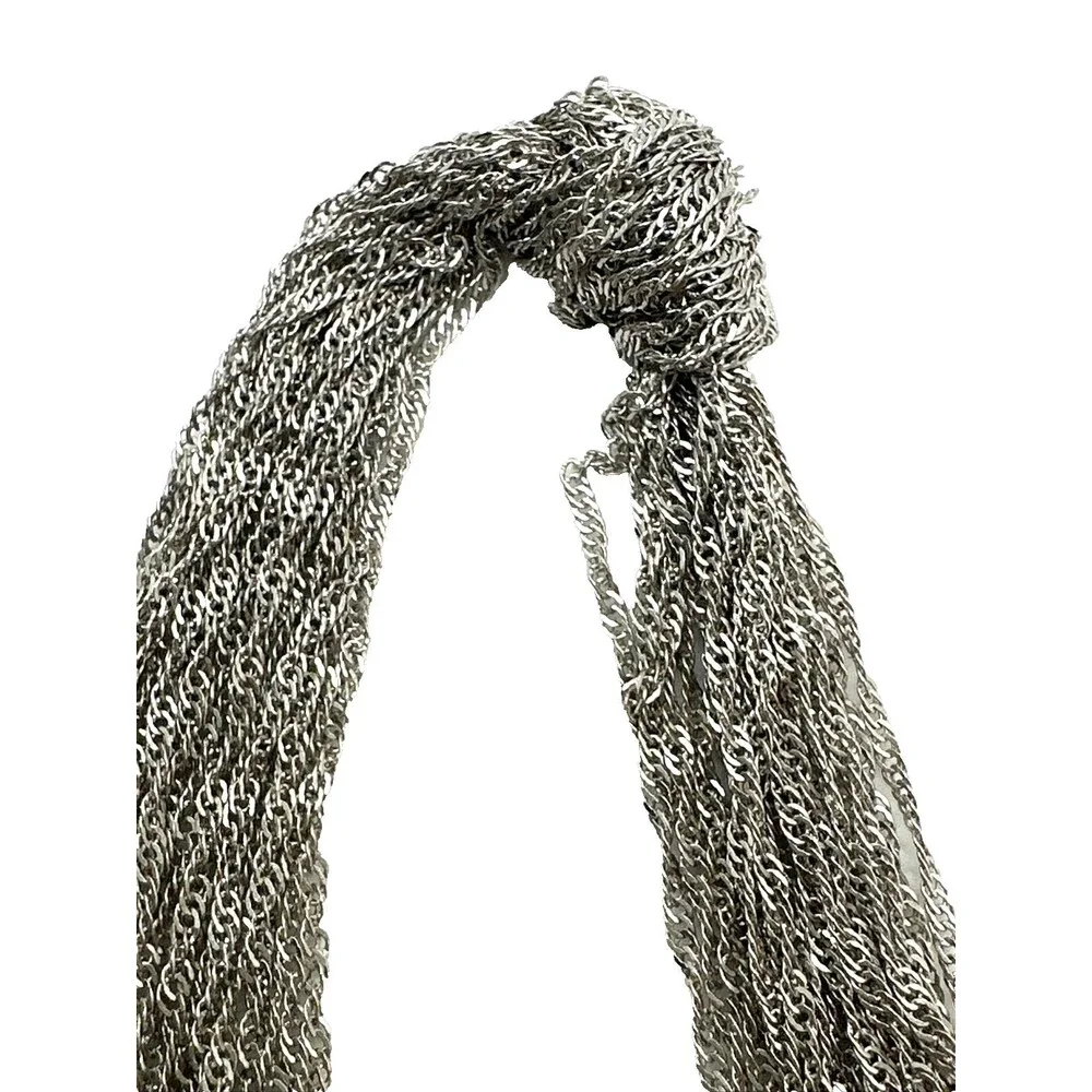 NWT New Lariat Multi Strand Chain Knot Tassel Necklace Silver Tone NOS 23.5”